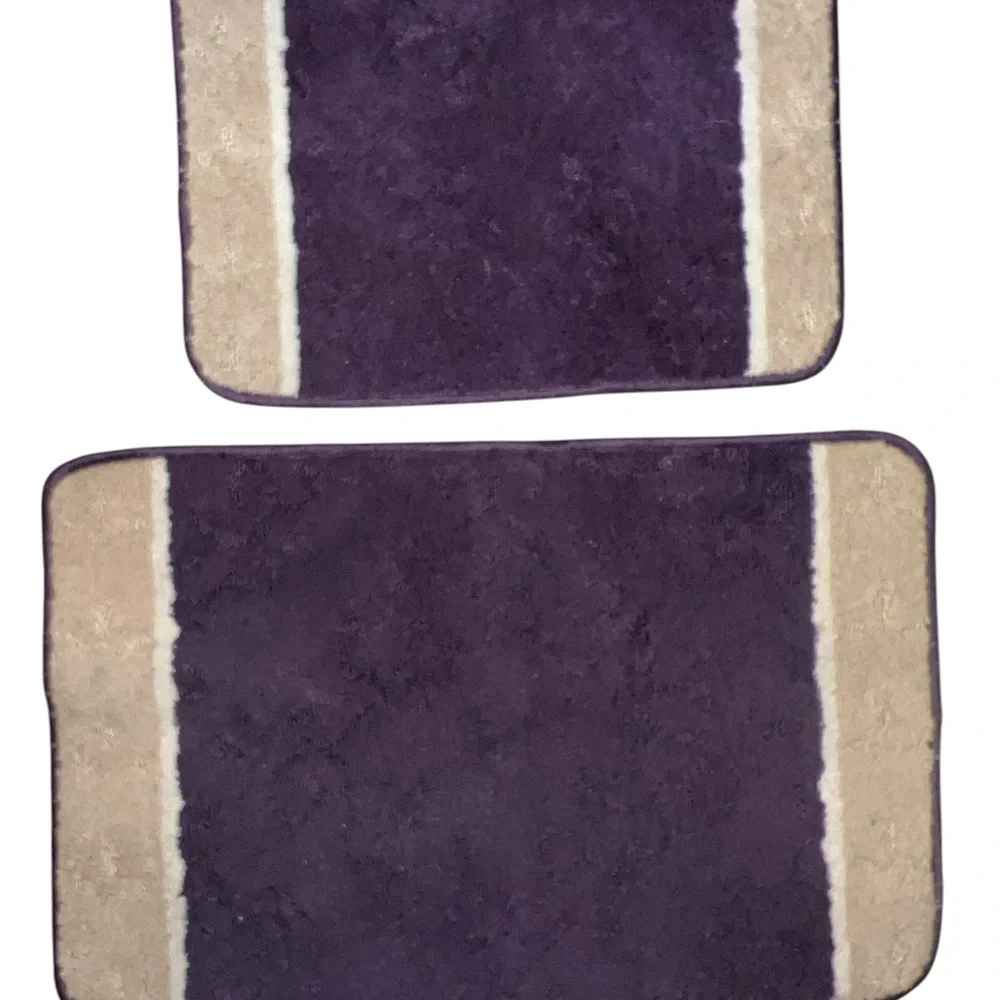 RUGS | PURPLE WHITE AND BEIGE BATHROOM MAT SET